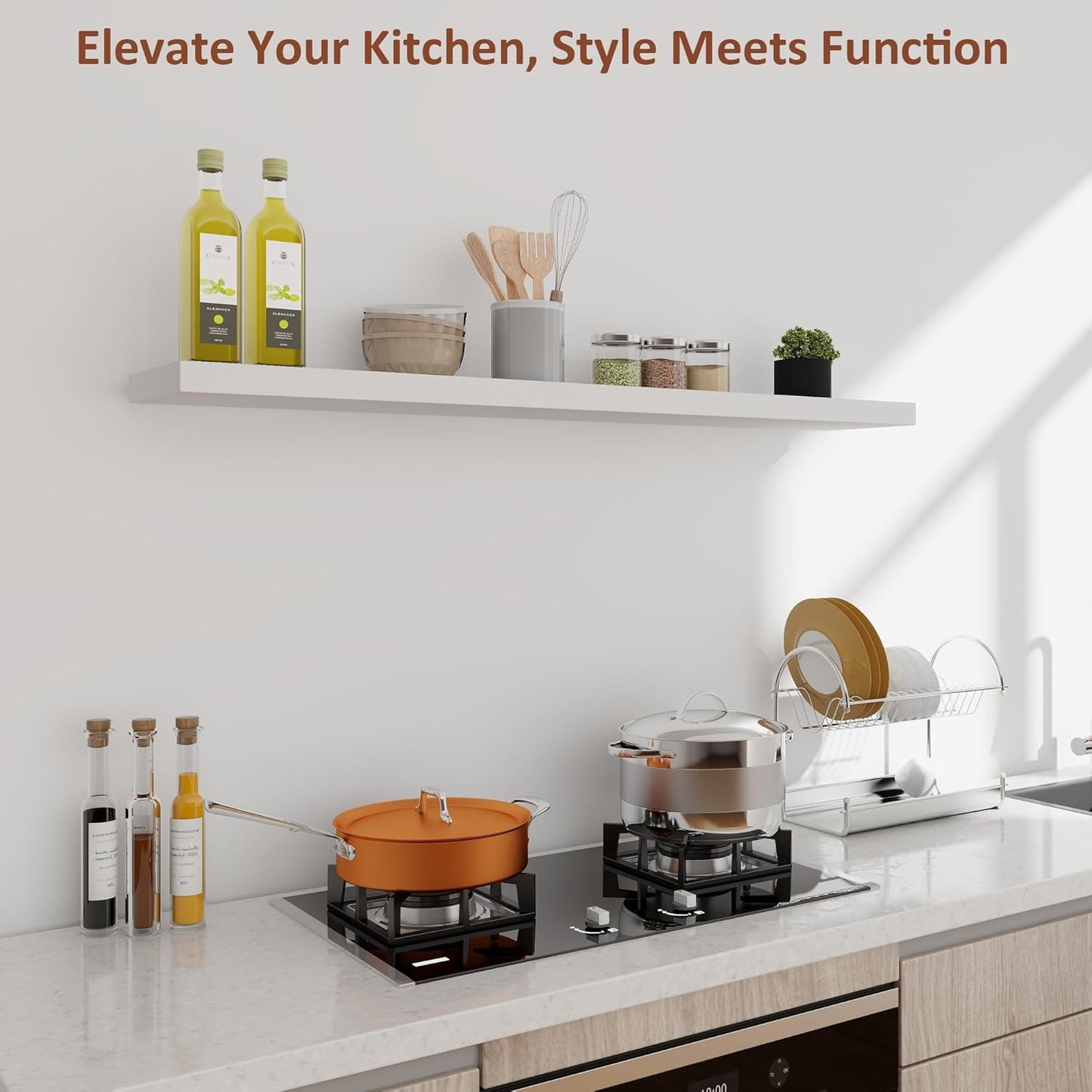 Floating Shelves 48 Inch Long, 8" Deep White Floating Shelf Wall Mounted, Deep & Thick Wall Shelf for Fireplace Mantel, Large Display Storage Shelving for Books, Living Room, Bedroom, Set of 1