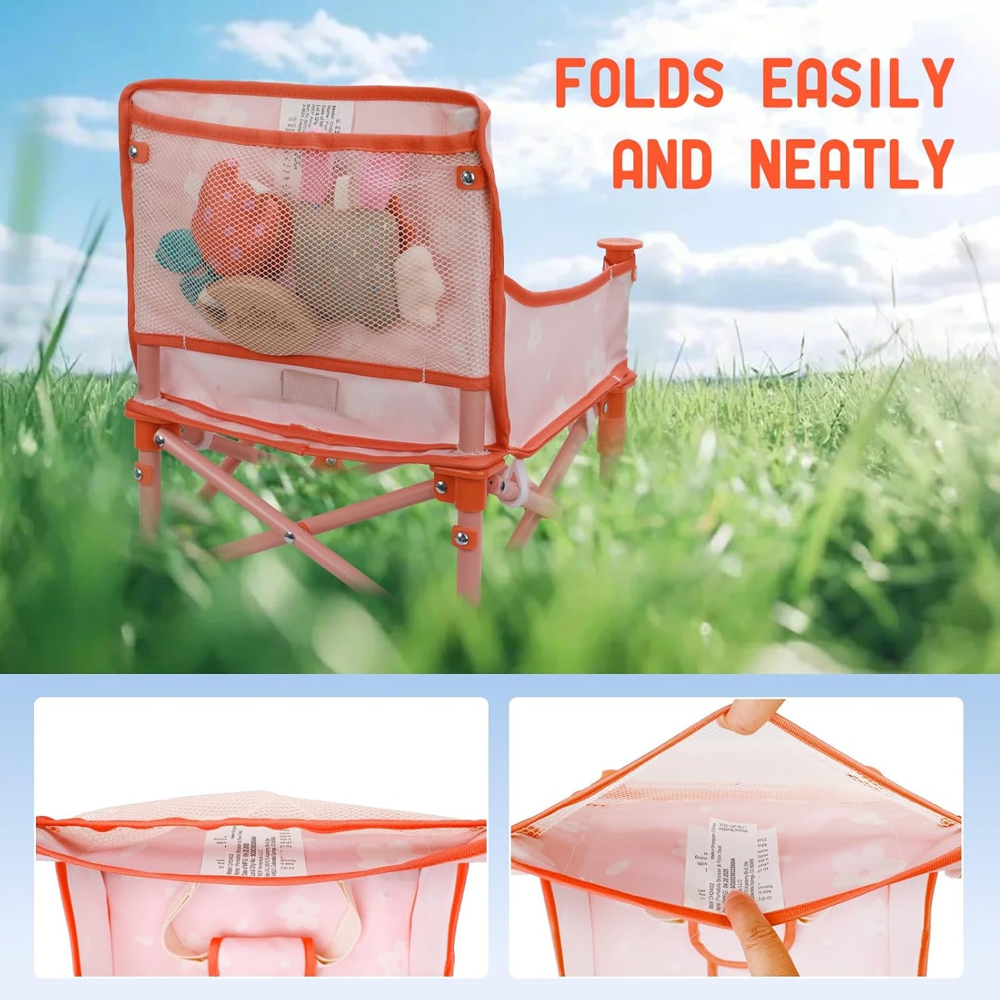 Tiny Marvels Portable 3-in-1 Baby Booster Seat, Cozy Floor Seat, Feeding Seat with Tray, Compact Foldable Toddler Booster with Child Safety Belt Carry Bag, Perfect for Travel (Blush Petals)