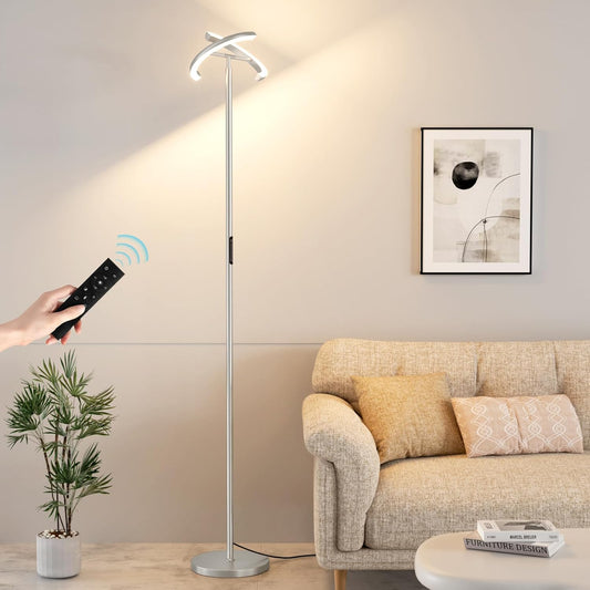 Floor Lamps for Living Room, 40W/2400LM LED Floor Lamp with Touch & Remote Control, 70" Tall Standing Lamp Stepless Dimmable, Modern Torchiere Corner Lamp for Bedroom, Office - Silver Grey