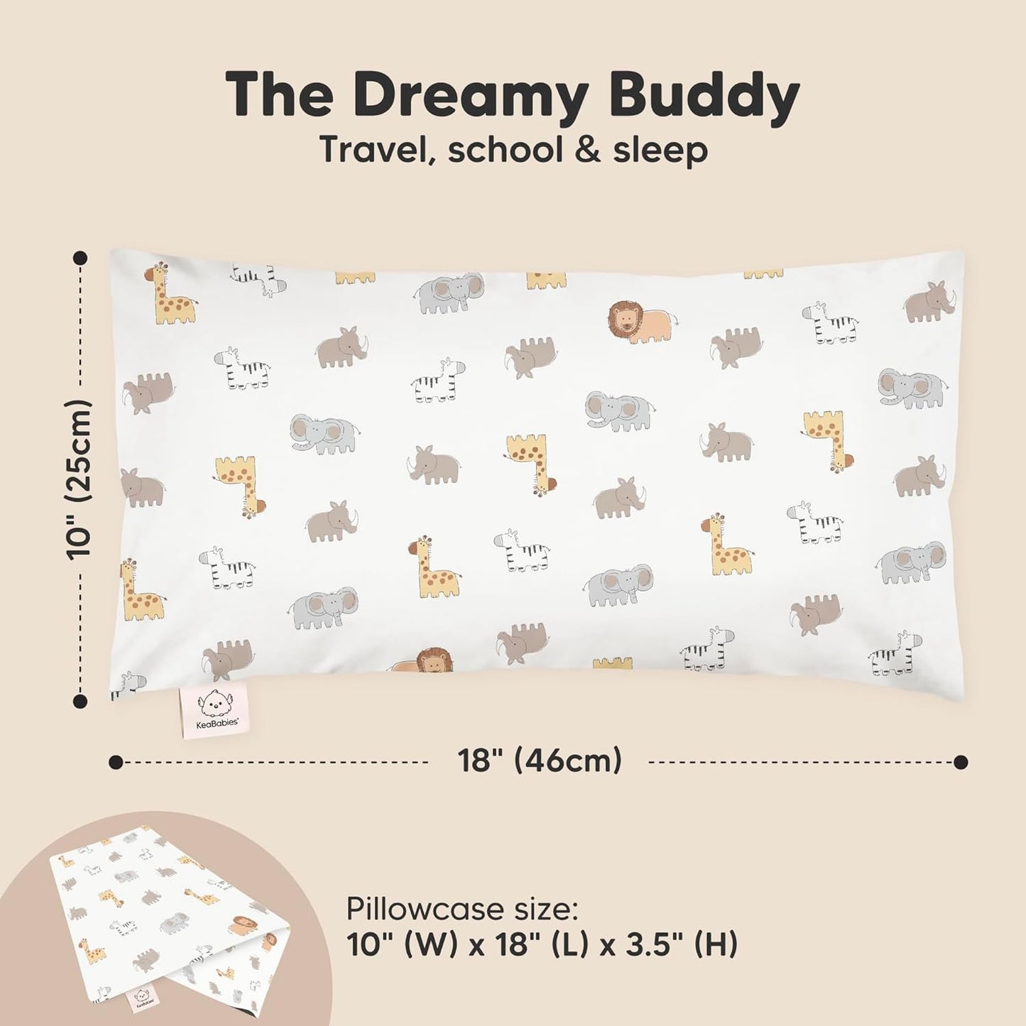 Toddler Pillow with Pillowcase - 10x18 My Little Dreamy Kids Travel Bed Pillows for Sleeping, Organic Cotton Small Pillowcase, Soft & Breathable, Machine Washable,Toddlers 2-5 Years Old (Safari Echo)