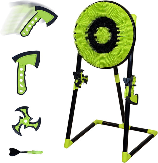 Leeray 3-in-1 bristle axe target board game - throwing target game set with throwing axes, lawn darts, and ninja throwing stars - axe throwing game for backyard outdoor games for kids and adults