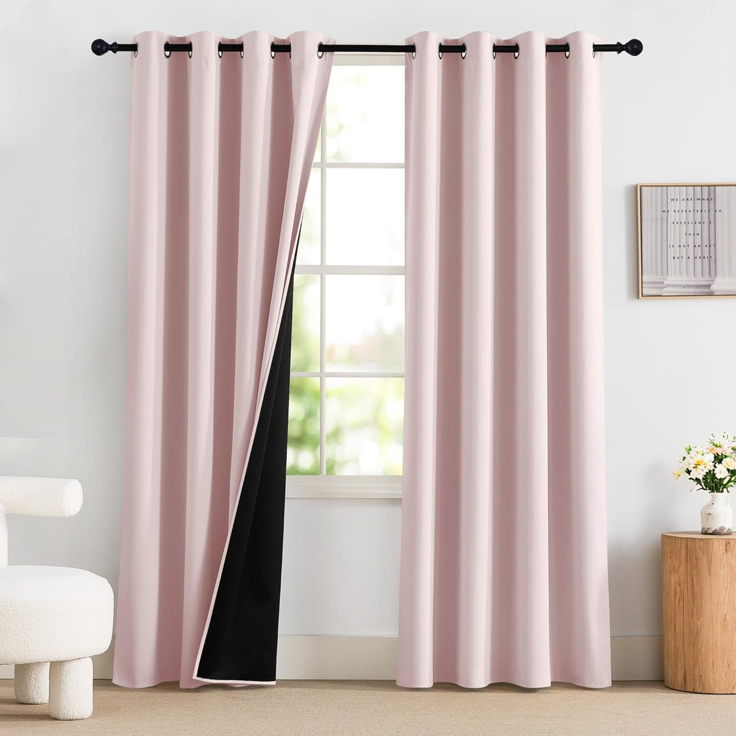 NICETOWN Pink Blackout Curtains 84 Inches Long for Girls Bedroom, 100% Blackout Thermal Insulated Window Drapes Room Darkening Curtains for Baby Nursery with Grommet Top, 52" W, 2 Panels