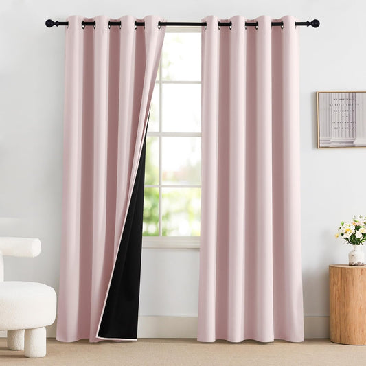NICETOWN Pink Blackout Curtains 84 Inches Long for Girls Bedroom, 100% Blackout Thermal Insulated Window Drapes Room Darkening Curtains for Baby Nursery with Grommet Top, 52" W, 2 Panels