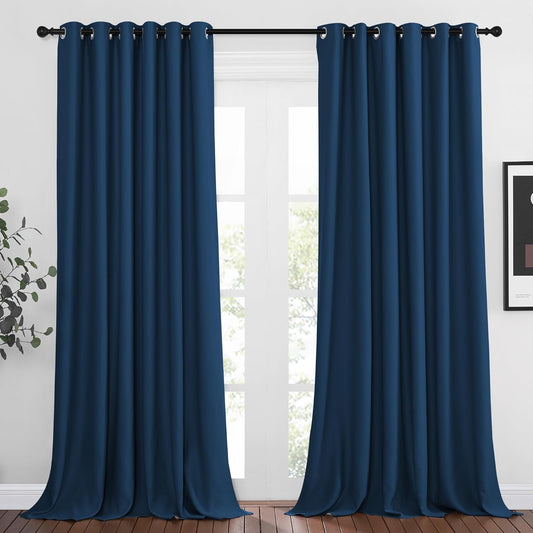 NICETOWN Light Reducing Grommet Curtains - Triple Woven Textured Soft Curtain Panels for Living Room Window Treatment Drapes for Sliding Door (W80 x L108, Moroccan Blue, 2 Pieces)