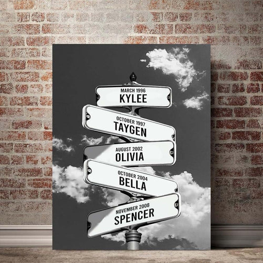 Personalized Family Street Sign Multi-Name Canvas Or Poster Wall Art, Street Sign Customized With Name, Best Gifts For Parents, Grandparents From Kids Daughter Son, Christmas Gift For Family #04