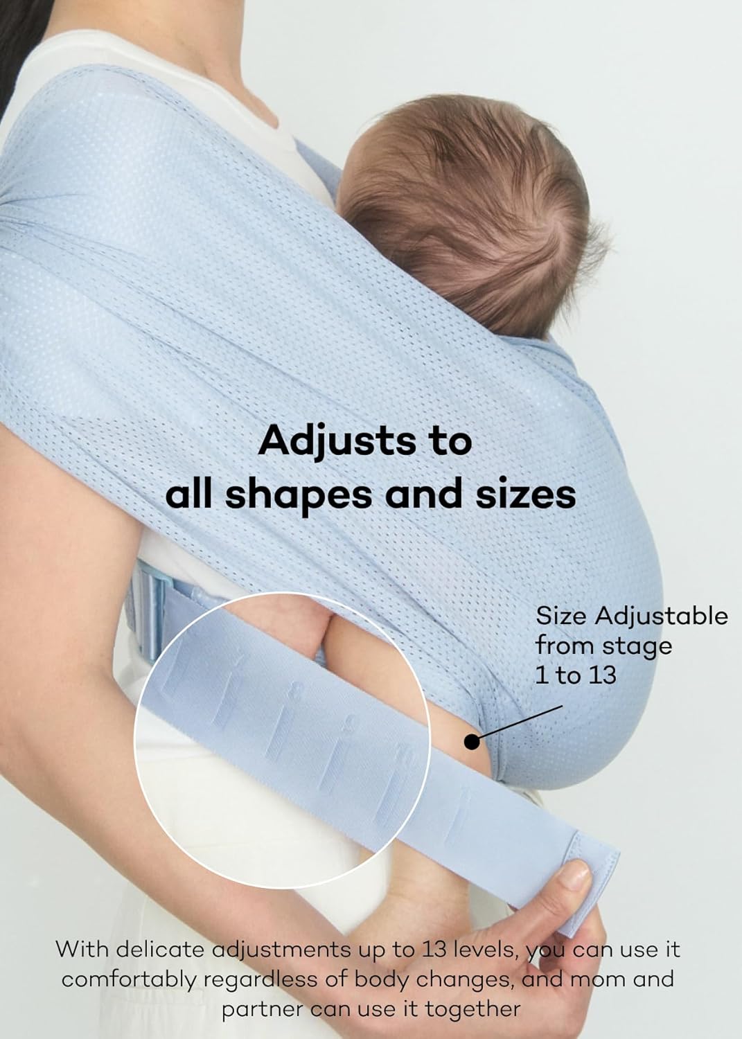 Konny Baby Carrier Flex AirMesh with Head Support- Adjustable, Easy to Wear Baby Wrap Sling, Perfect for Newborn Babies Essentials up to 44 lbs (M-4XL) - Pale Pink