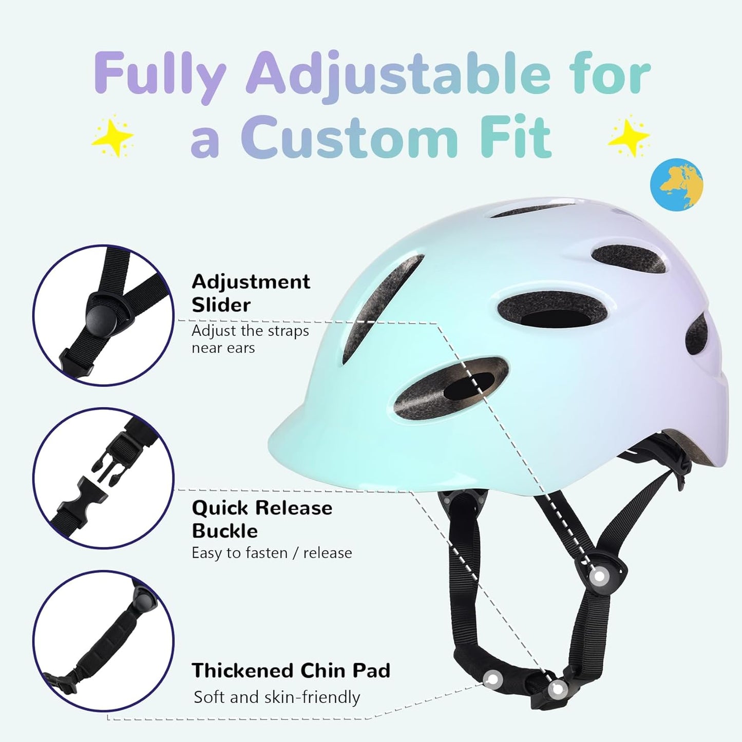 Kids/Youth Bike Helmet for Boys Girls and Teens, Adjustable and Multi-Sport for Bicycle, Kick Scooter, Skateboard, Roller/Inline Skate