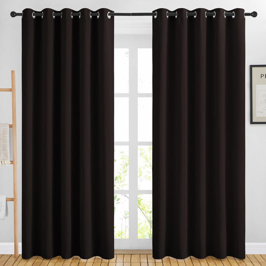 NICETOWN Blackout Curtain Panels 84 inches - Light Reducing Thermal Insulated Solid Grommet Blackout Curtains/Panels/Drapes for Living Room (Set of 2, 66 inches by 84 Inch, Toffee Brown)