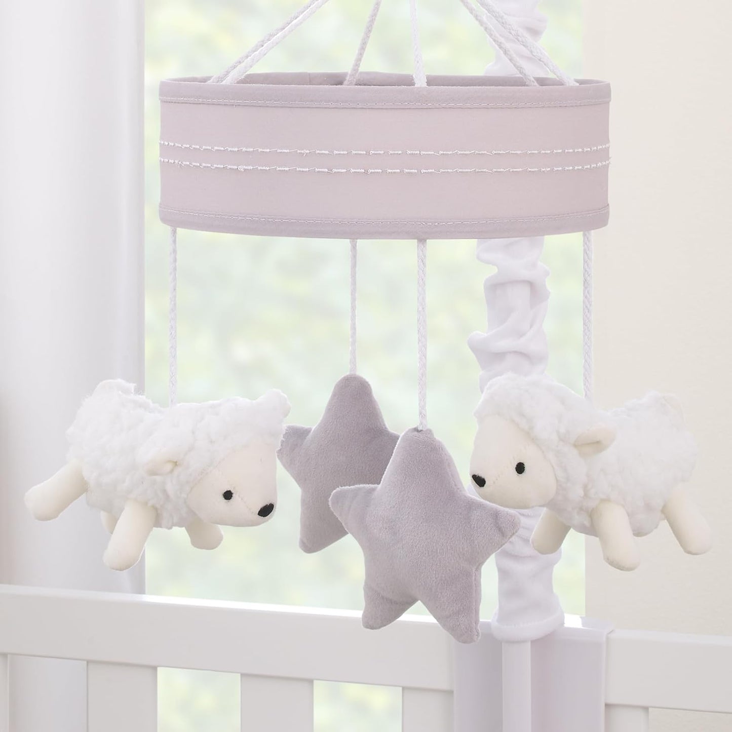 NoJo Plush Sheep Ivory and Gray Stars and Sheep Musical Mobile