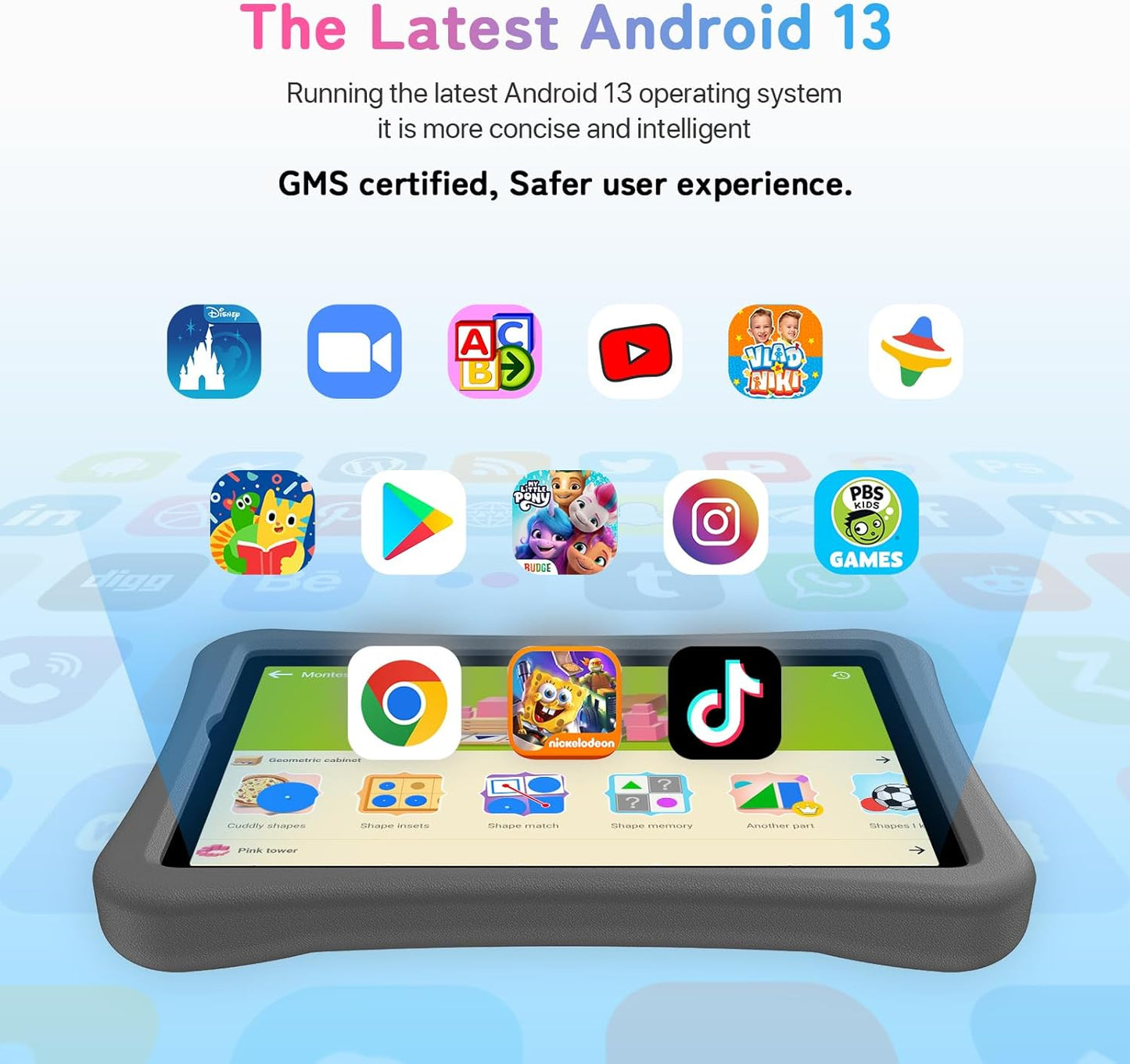 UMIDIGI Kids Tablet, G1 Tab Android 13 for Kids, 10.1", 4+4G+64G up to 1TB, WiFi 6, 8MP+8MP Dual Camera, Quad-Core, 6000mAh, BT5.0, TÜV Eye Bluelight Tablet Android, Parental Control