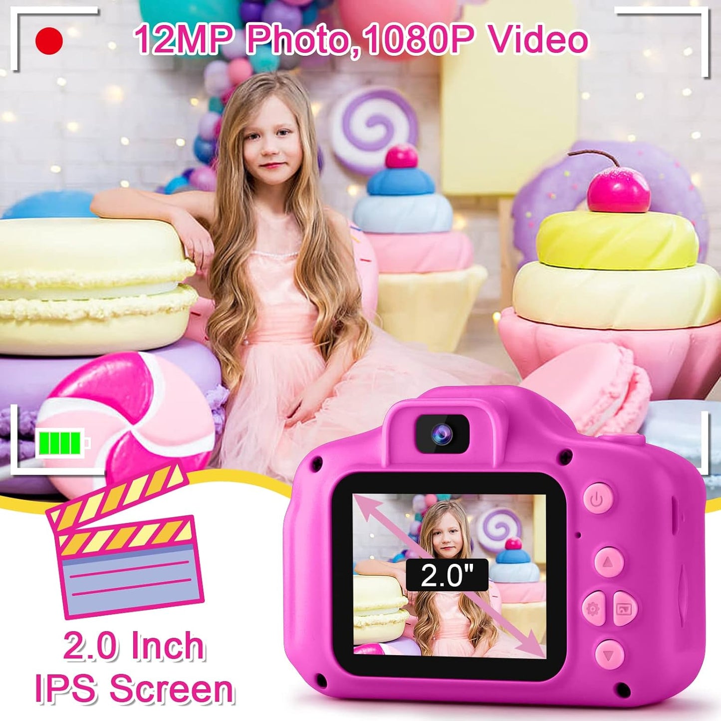 GKTZ Toys for Girls Age 3-8, Kids Camera Digital Video Toddler Camera Children Camcorder Birthday Gifts for 3 4 5 6 7 8 Year Old Girls with 32GB SD Card