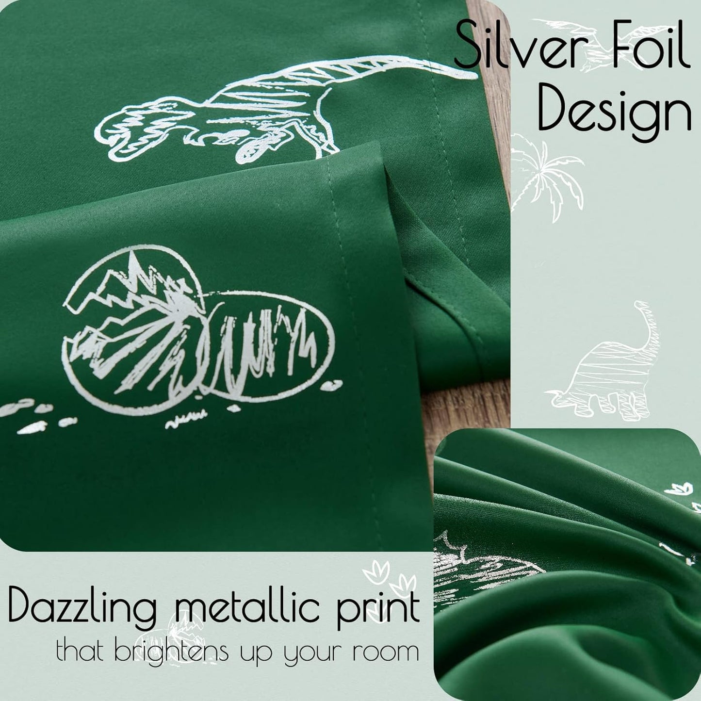 Vangao Kids Curtains Green Blackout Dinosaur Curtains for Boys Kids Nursery Girls Room Silver Dino Foil Print Thermal Insulated Drapes Grommet Top Window Treatments 84 Inches Length 2 Panels