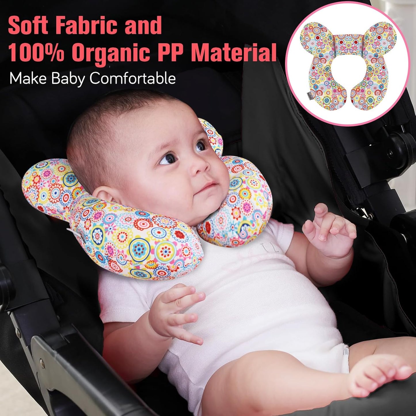 KAKIBLIN Baby Neck Pillow, Upgraded Baby Support Pillow,Baby Neck Support Pillow for Carseat, Newborn Neck Support for Car Seat,Pushchair,Travel (Flower)