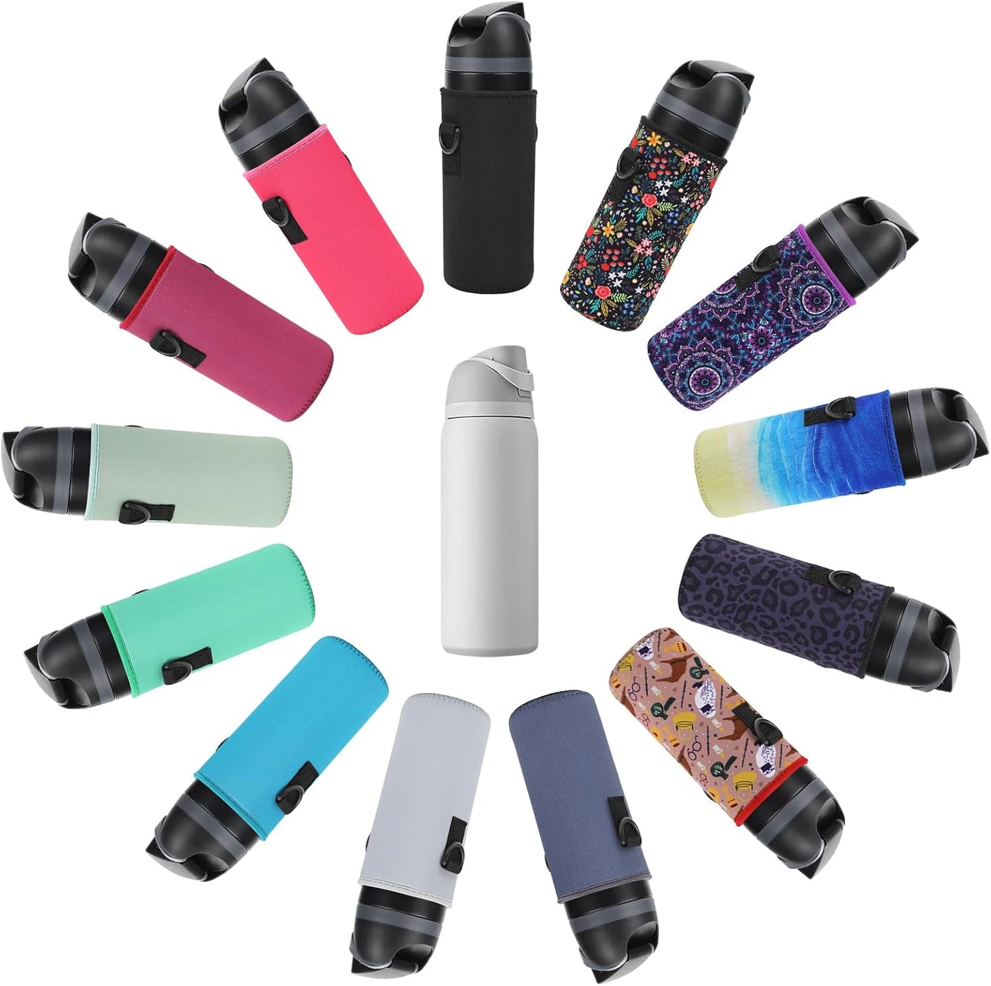 Neoprene Water Bottle Carrier Bag with Adjustable Shoulder Strap for Owala 24 OZ Tumbler, Insulated Water Bottle Cover for Owala FreeSip Insulated Water Bottle (Little Flower, 24 OZ)