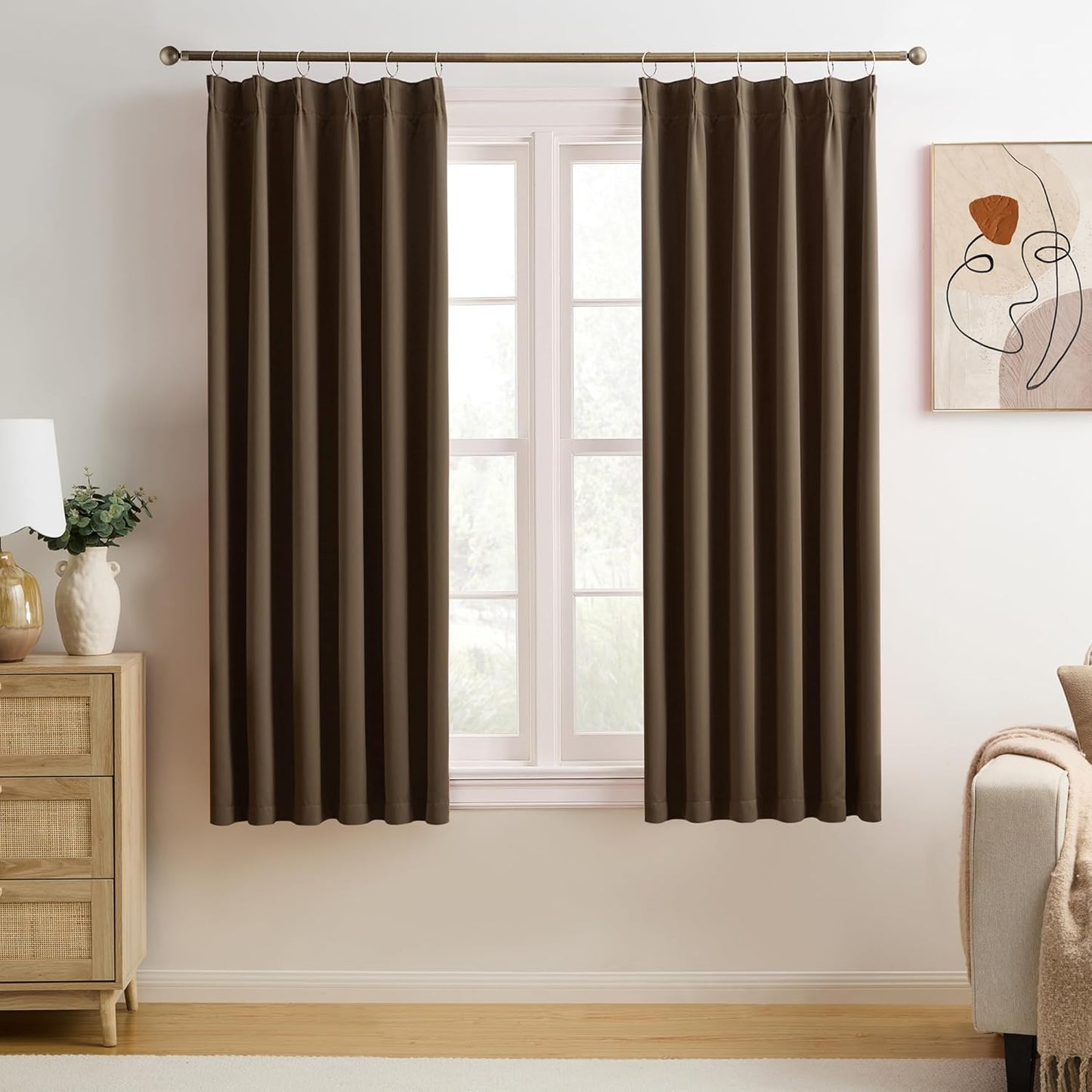 Summer Heat Blackout Curtains 72 Inches Long 6 Ft Length, Thermal Insulated Room Darkening Bedroom Drapes 2 Panels Set Burg Pinch Pleats Viral Curtain for Kids Room/Living Room(Brown,40"x72"x2 Panels)
