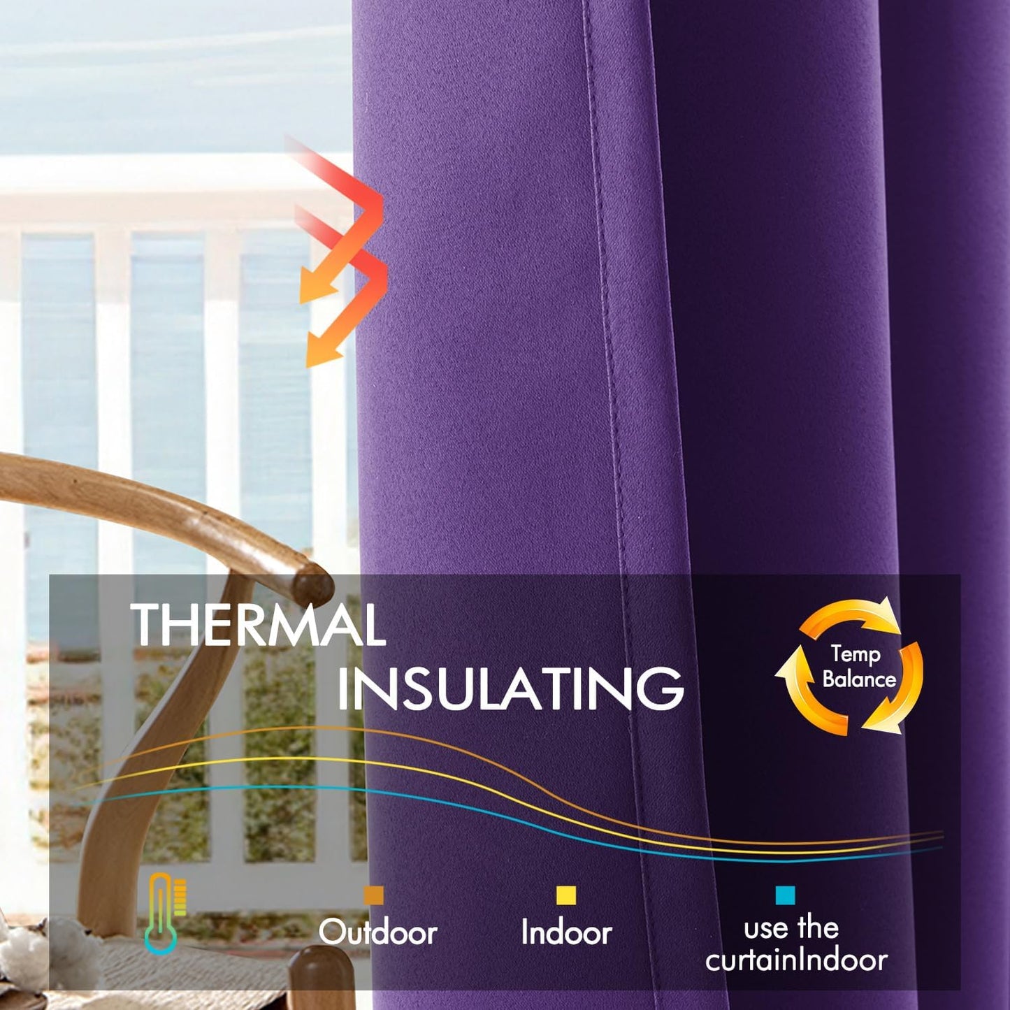 ANRODUO Back Tab Blackout Curtains for Bedroom Living Room, Rod Pocket Pinch Pleated Thermal Insulated Room Darkening Curtains 96 Inches Long 2 Panels, Purple, 42 x 96 Inch