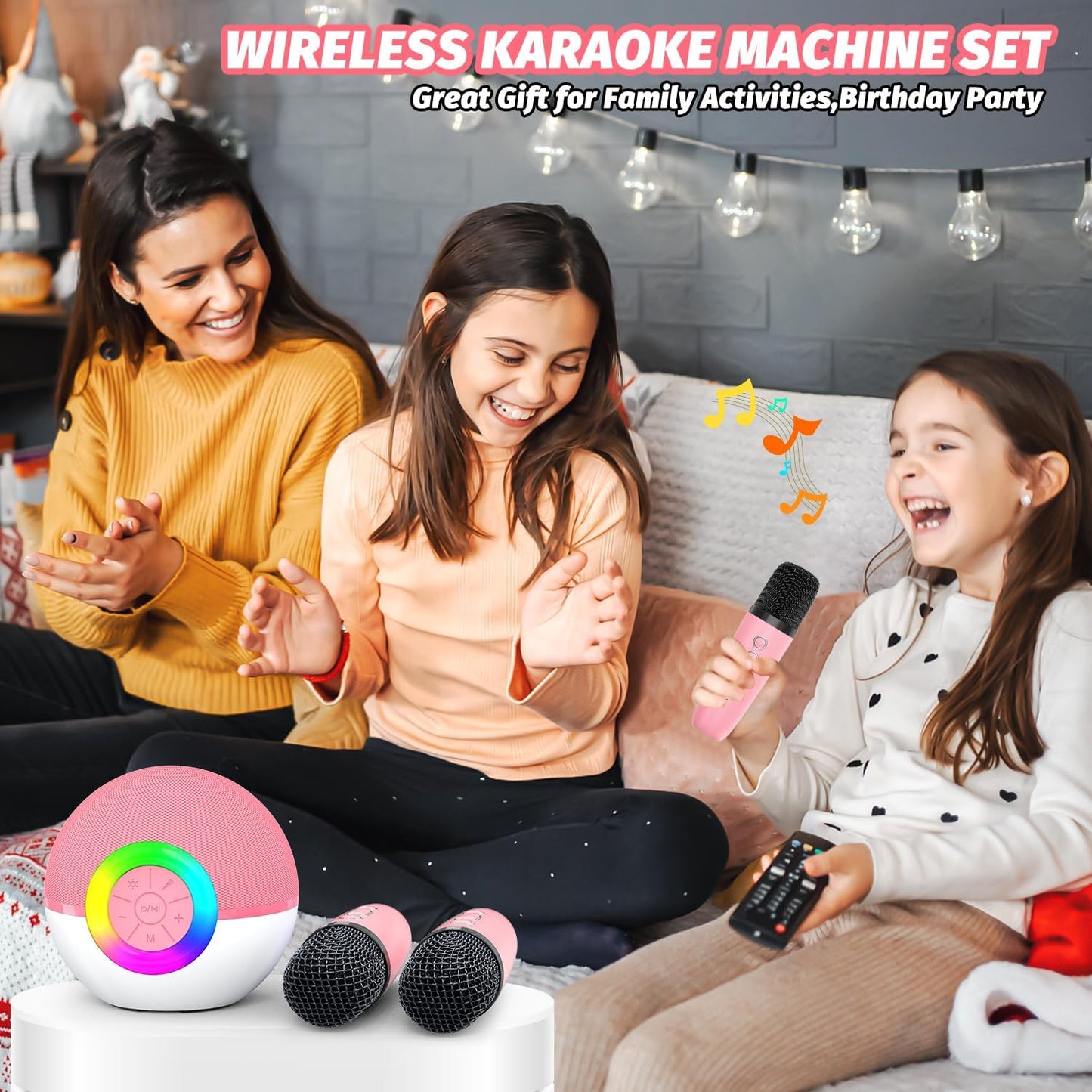 Mgaolo Mini Karaoke Machine for Kids Adults,Portable Bluetooth Speaker with 2 Wireless Microphones,Gift Toys with MP3 Player for Boys Girls 3-12 Year Old Birthday Family Home Party Present (Pink)