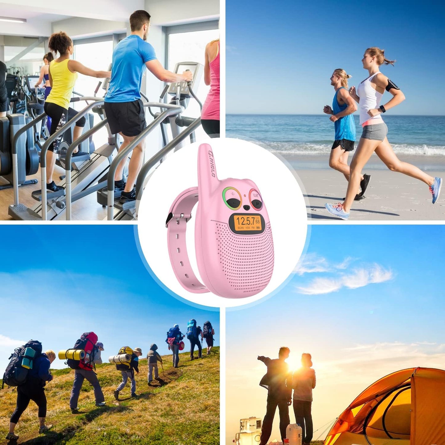 Qniglo Walkie Talkies for Kids Rechargeable, 2 Pack with FM Handheld Walki Talki with Wearable Lanyard & Wrist for Outdoor Camping Games & Birthday Xmas Toys Gifts for Boys Girls Kids