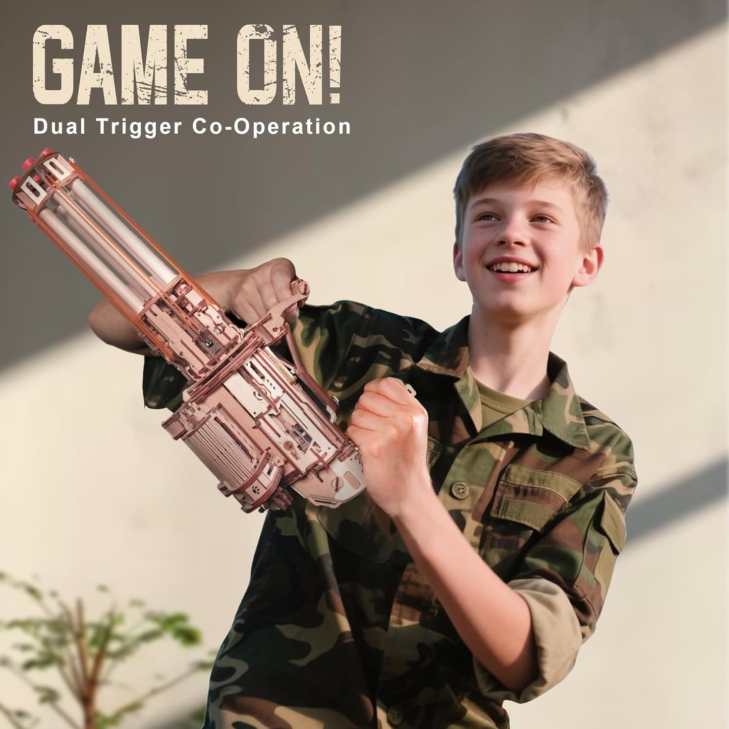 ROKR Gun 3D Puzzles for Adults, Wooden 3D Puzzle Rubber Bands Gun Toy, Rotating-Barrel Machine Gun, Wood Model Craft Kits, Cool Hobbies Birthday Gifts for Men Teen Boys 14+