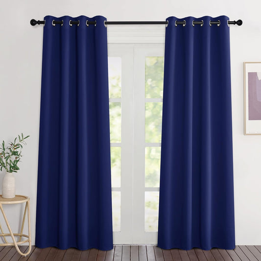 NICETOWN Blackout Doorway Curtains 80 inch Length - Grommet Room Darkening Thermal Insulated Soundproof Window Treatments for Bedroom/Closet (2 Panels, 46 x 80 Inch, Navy Blue)