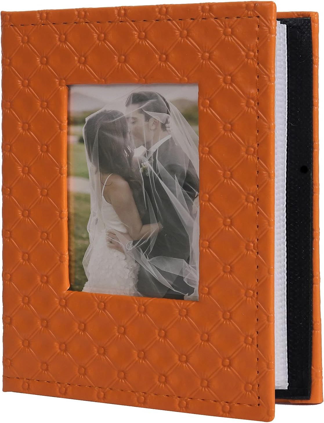 RECUTMS Photo Album 4x6 52 Photos, Small Photo BookButton Grain PU Leather Window 26-Sheet Holds 52 Pictures for Picture Album Wedding Family Baby Vacation(Orange)