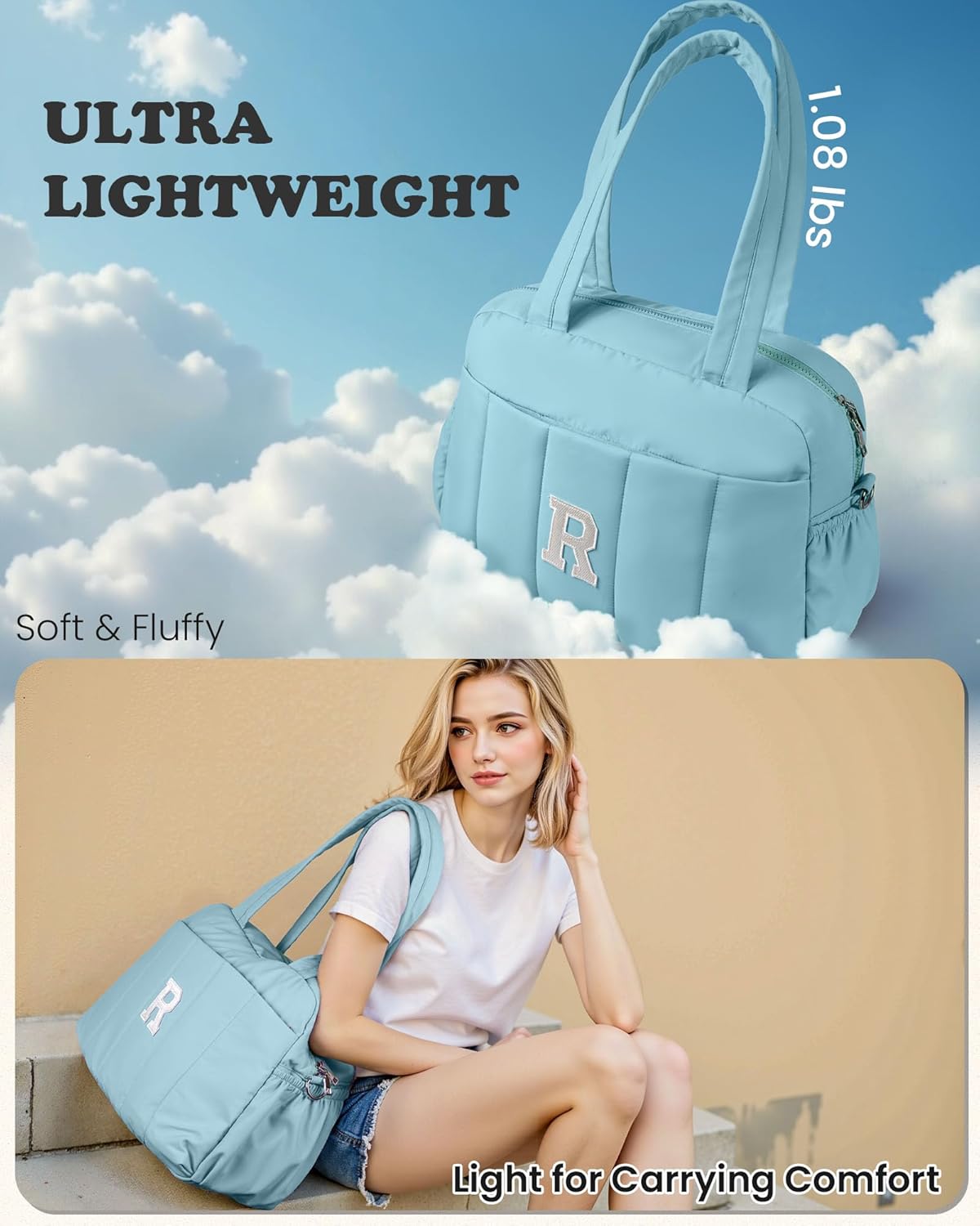 Duffle Bag, Weekender Bags for Girl，Initial Overnight Bag with Wet Pocket，Monogrammed Gift for Woman-Lightweight Dance Bags Personalized Gymnastics bag with Makeup Pouch