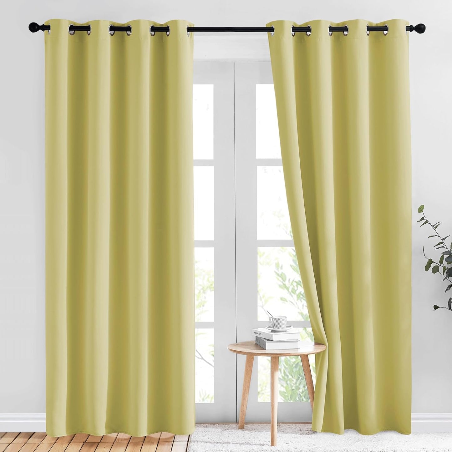 NICETOWN Paler Yellow Blackout Curtains for Bedroom (1 Pair, 52 x 84 inches), Farmhouse Thermal Insulated Room Darkening Drapes for Windows