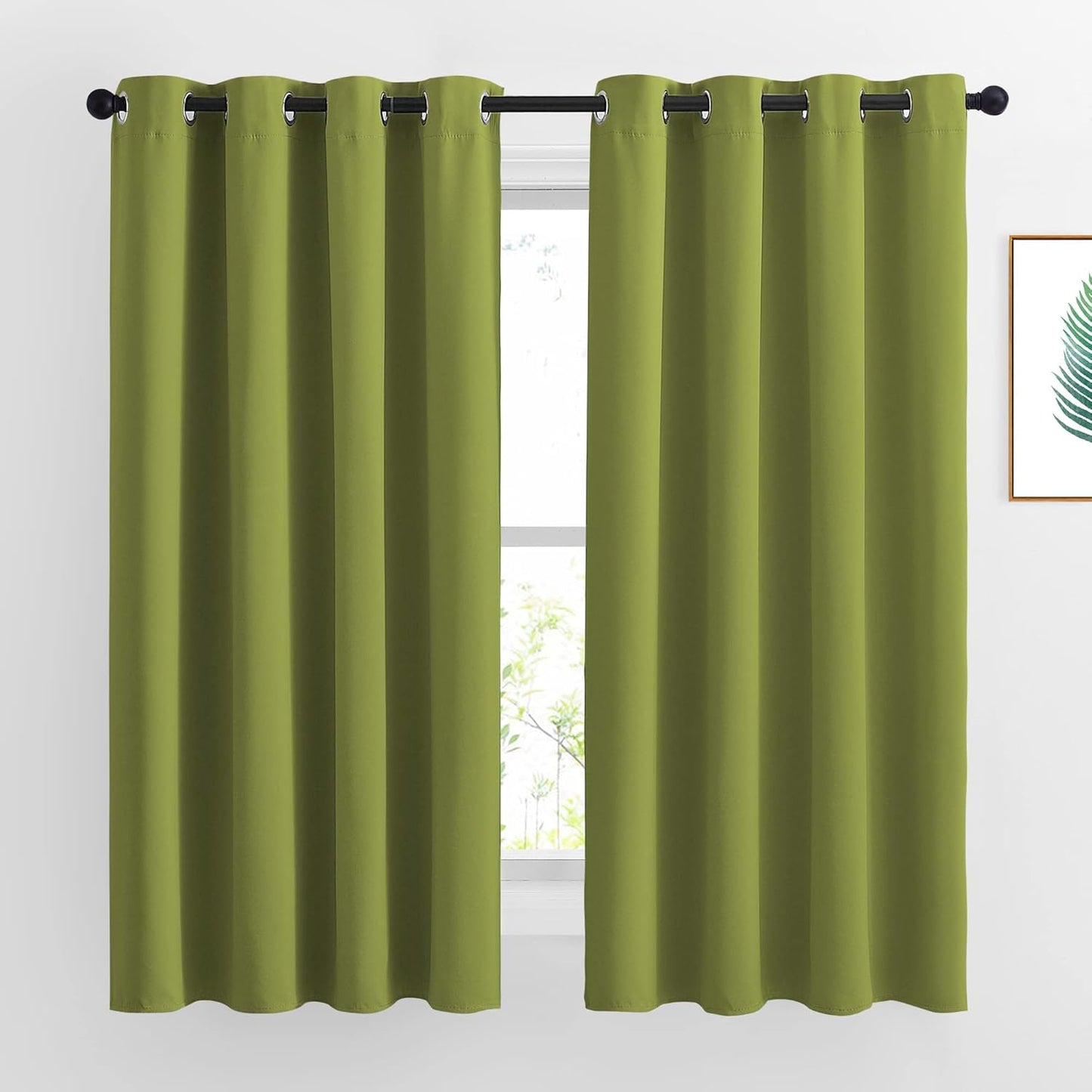 NICETOWN Fresh Green Curtain Panels for Living Room - Window Treatment Thermal Insulated Solid Grommet Vertical Drapes Window Treatments for Bedroom (Fresh Green, Set of 2, 46 by 63 Inch)