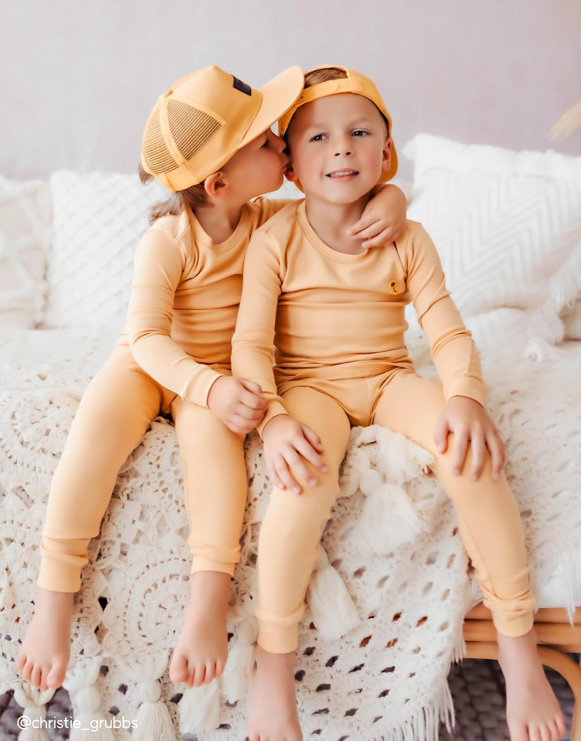 moimoln 6M-8Y Modal Cotton Solid Soft Breathable Baby Toddler Boys Girls Snug fit Pjs Long Sleeve Pajamas Set Sleepwear Daily