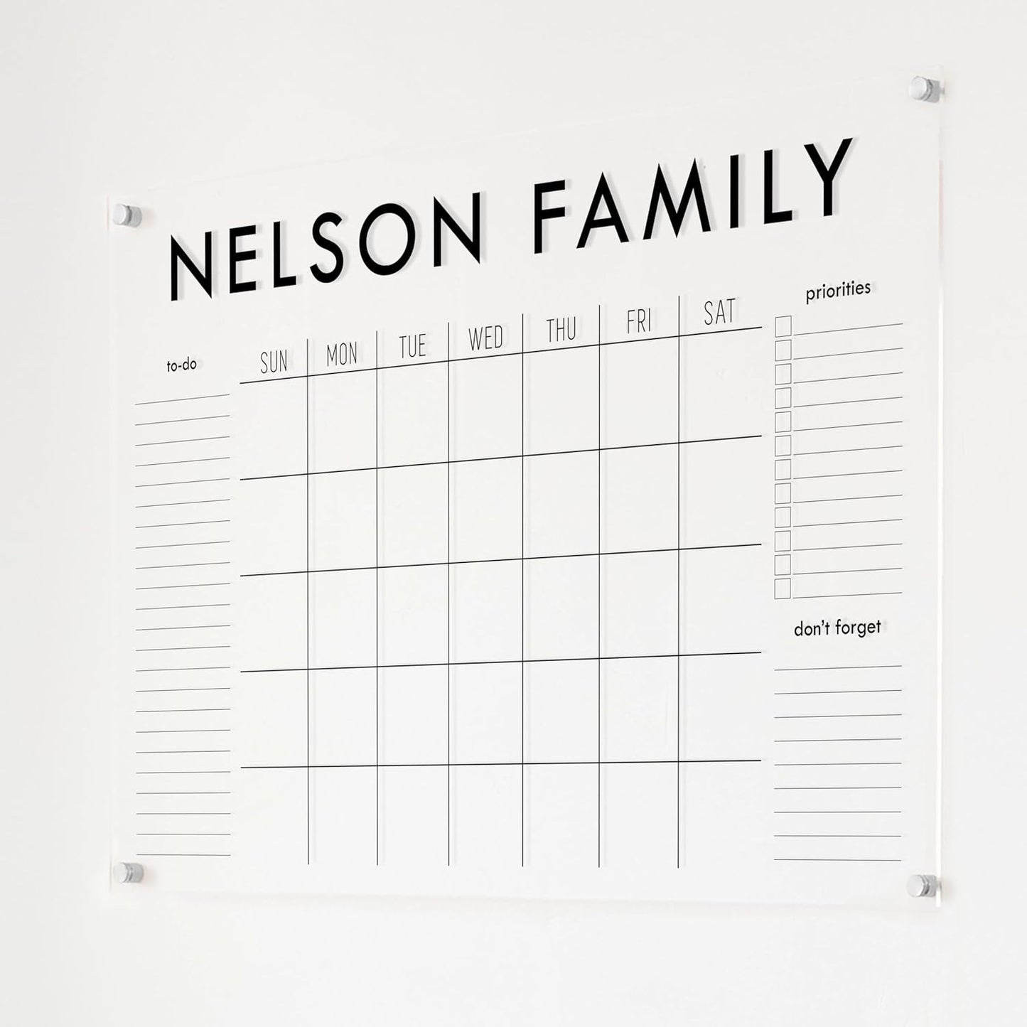 Personalized Clear Acrylic Calendar for Wall, Calendar Whiteboard for Wall, Dry Erase Wall Calendar, Wall Calendar Organizer System for Home (Block, Black, 38"W x 26"H)