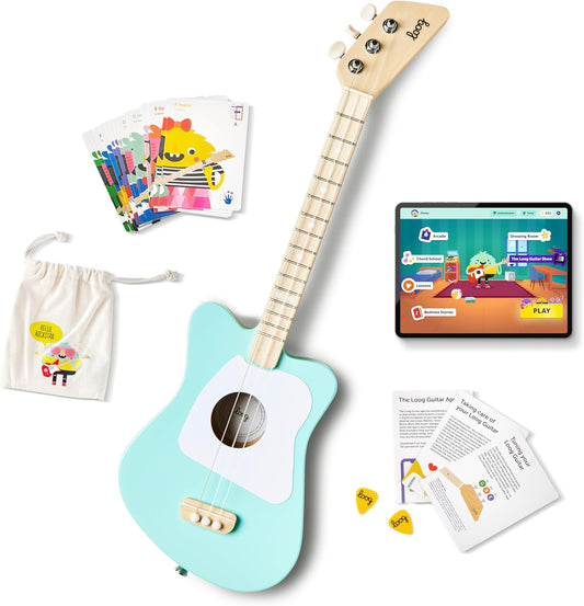 Loog Mini Acoustic kids Guitar for Beginners 3-strings Ages 3+ Learning app and lessons included