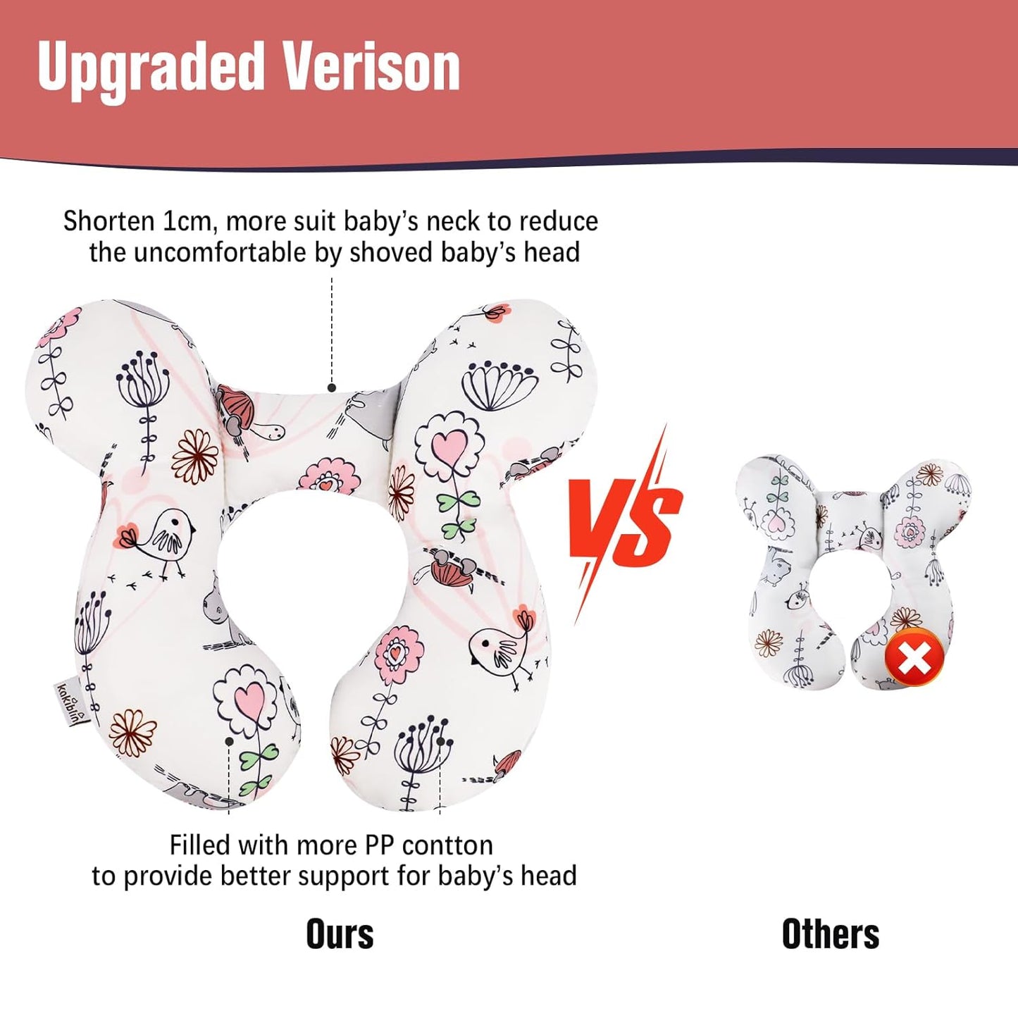 KAKIBLIN Baby Neck Pillow, Upgraded Baby Support Pillow,Babies Head Pillow,Neck Support Pillow for for Car Seat,Pushchair,Travel (Hippo)