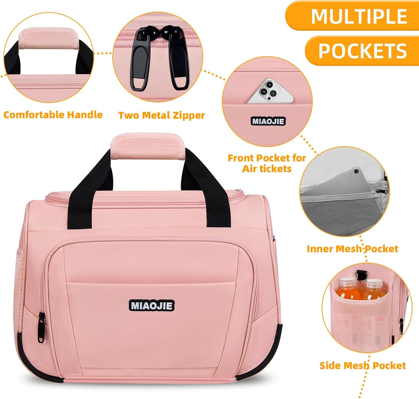 Underseat Carry On Luggage - Lightweight Travel Tote Weekender Bag Overnight Duffle for Travel, Personal Item - Pink-16Inch