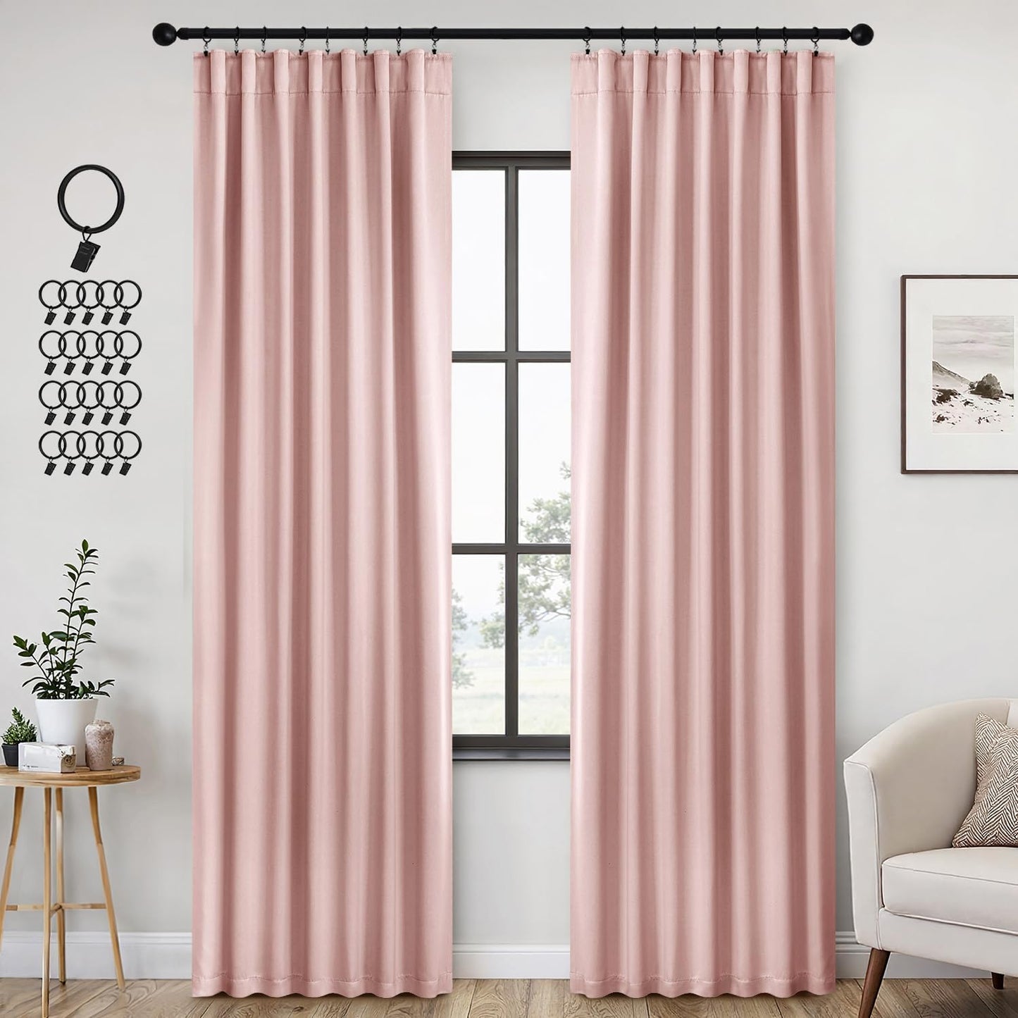 ANRODUO Light Pink Blackout Curtains for Girls Bedroom Living Room 84 Inches Long 2 Panels, Back Tab Rod Pocket Pinch Pleated Thermal Insulated Room Darkening Curtains, 52 x 84 Inch