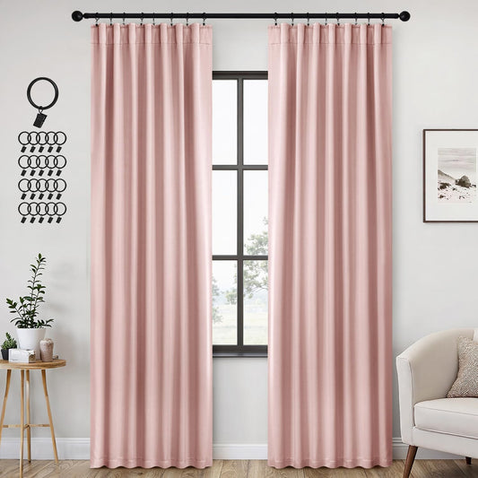 ANRODUO Light Pink Blackout Curtains for Girls Bedroom Living Room 84 Inches Long 2 Panels, Back Tab Rod Pocket Pinch Pleated Thermal Insulated Room Darkening Curtains, 52 x 84 Inch
