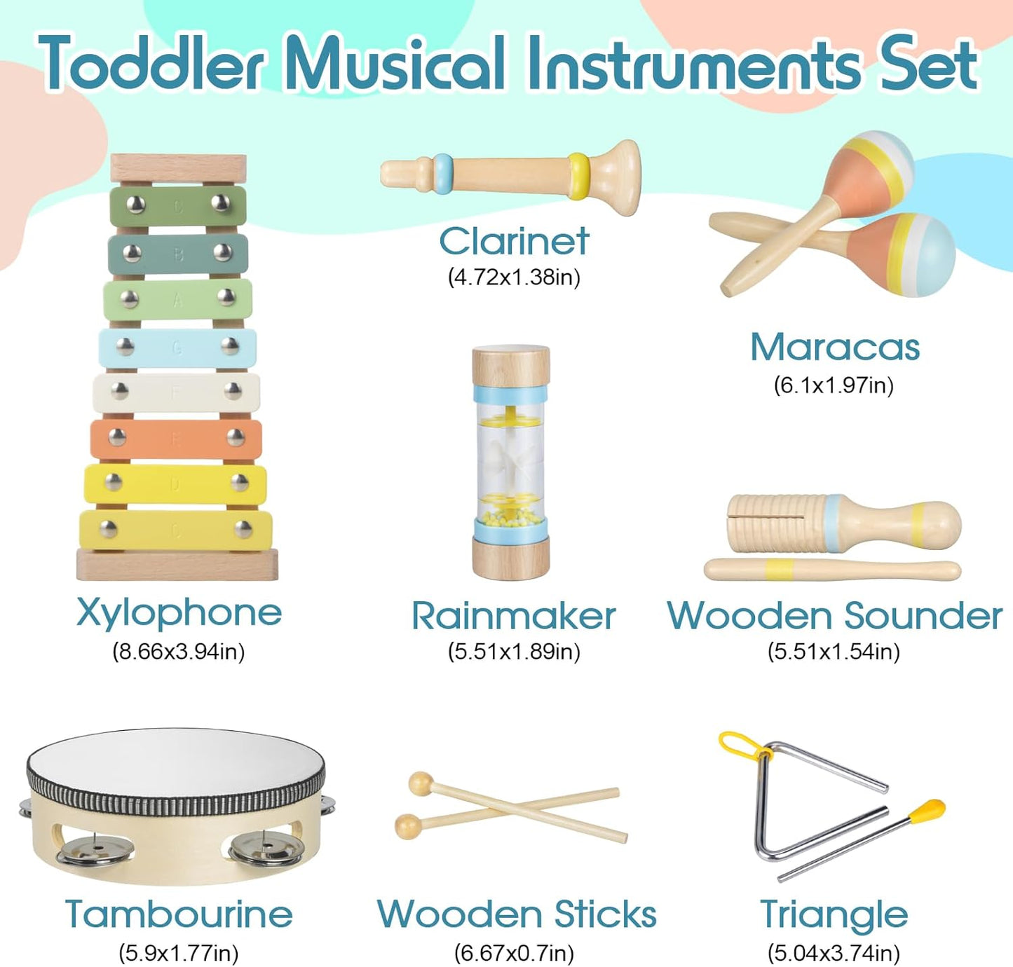 Toddler Musical Instruments Set, Wooden Montessori Toys for 1 2 3 Year Old Boys Girls, Baby Musical Toys with Storage Bag for Early Learning, Christmas Birthday Gift for Kids Preschool Educational