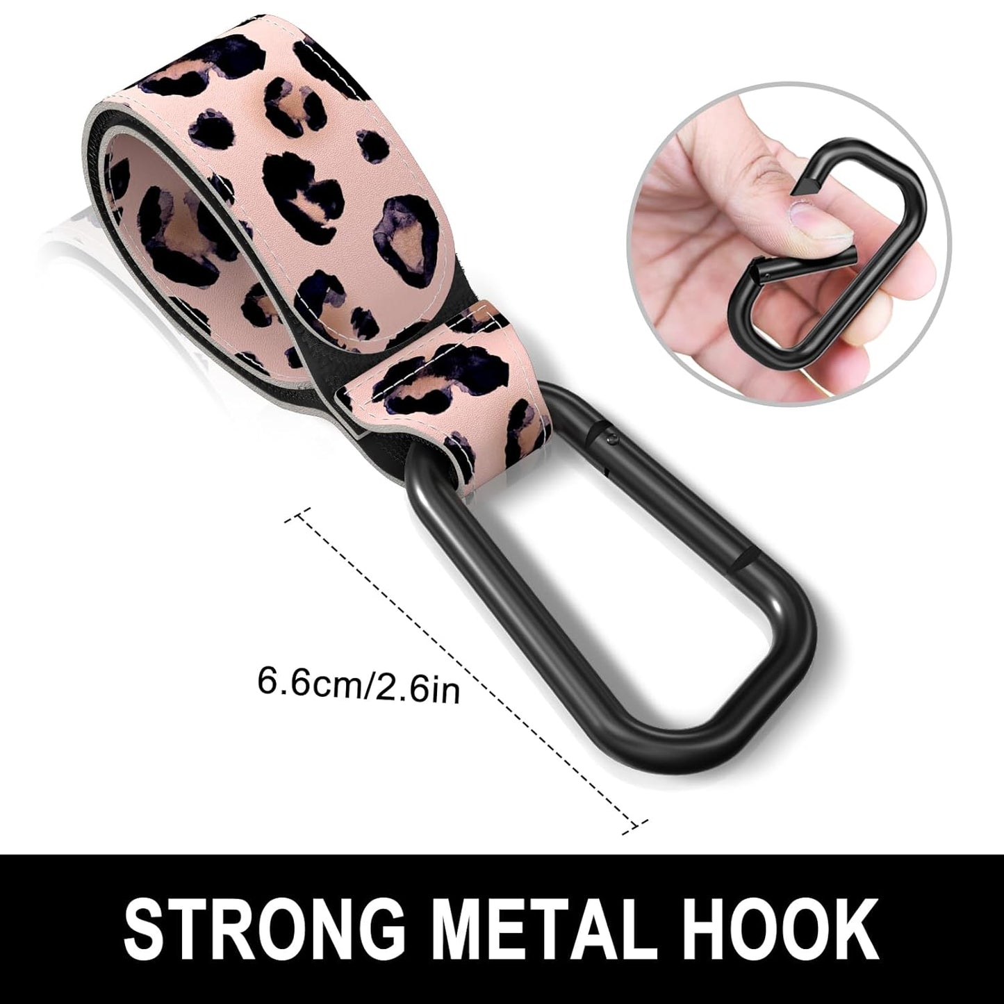 Baby Stroller Hooks for Hanging Bags, Universal Stroller Clips Accessories, Mommy Hook for Diaper Bag, Shopping Cart, Purse, Backpack - 2 Pack, Leopard Spots