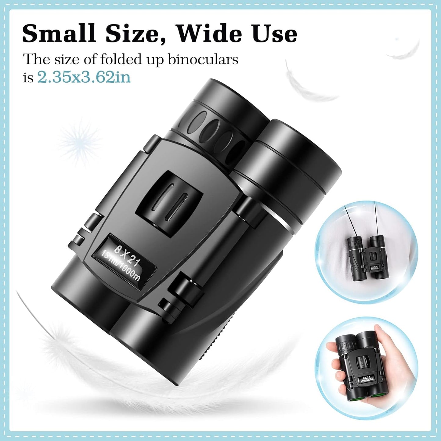 8x21 Mini Lightweight Binoculars, Compact Pocket Binocularsfor Adults Kids, Small Protable Binoculars for Bird Watching Travel Opera Theater Sports Scenery