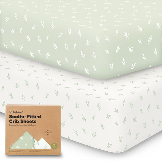KeaBabies 2-Pack Organic Crib Sheets for Boys, Girls - 52x28 Fitted Crib Mattress Sheet Neutral, Breathable Jersey Cotton Cover for Baby Bed, Toddler Mattress, Soft & Cute Prints (Herb)