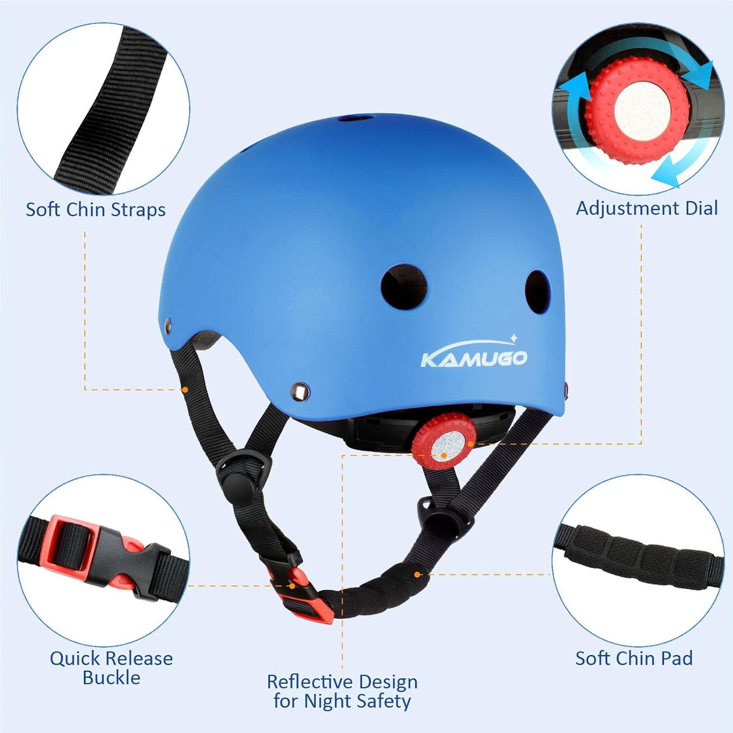 KAMUGO Kids Adjustable Helmet, with Sports Protective Gear Set Knee Elbow Wrist Pads for Toddler Age 2-8 Boys Girls, Bike Skateboard Hoverboard Scooter Rollerblading Helmet Set