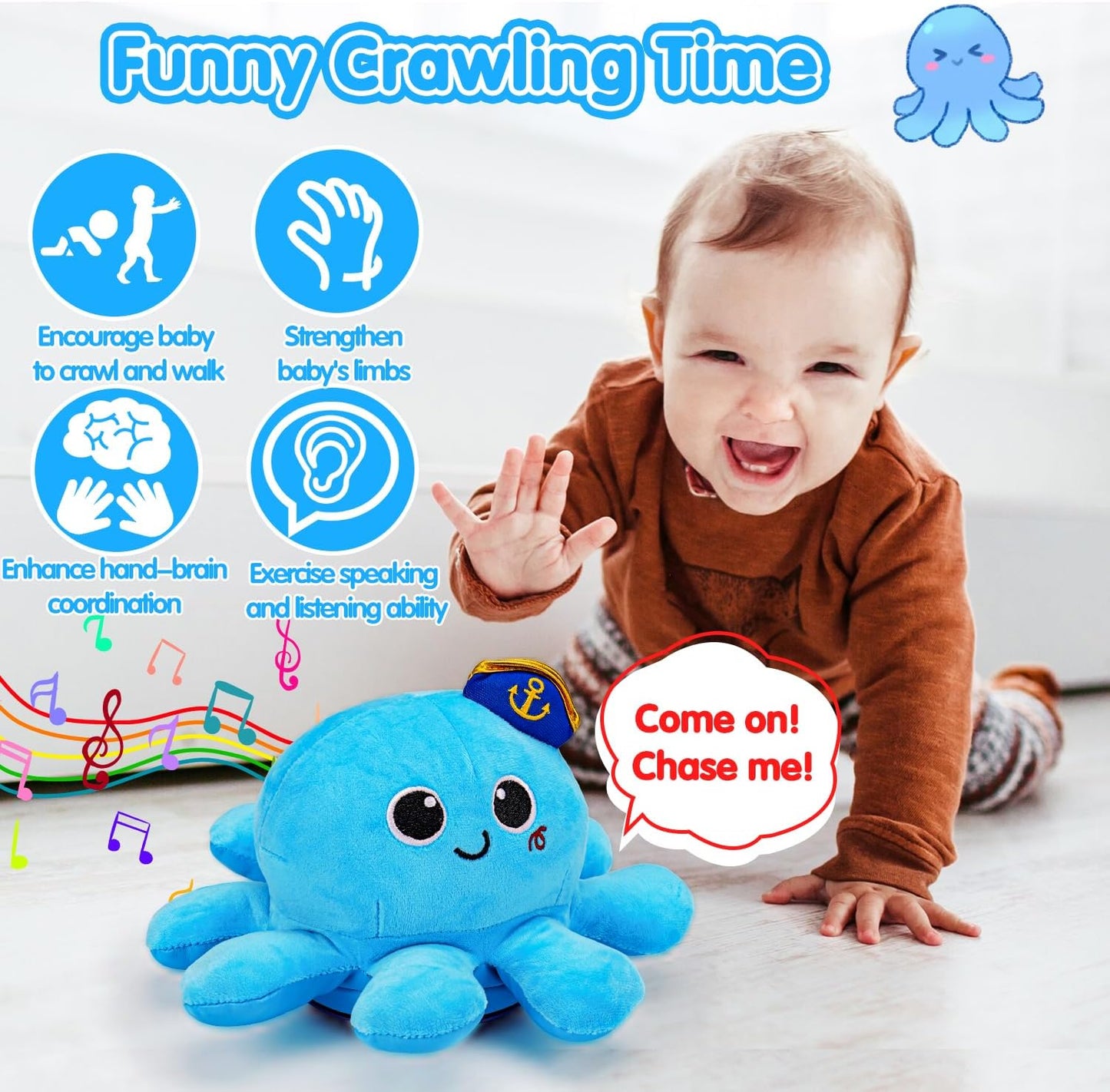 Baby Crawling Toys 6-12 Months Musical Plush Octopus Light up Voice Control Dancing Infant Walking Toys 1 Year Old Boy Girl Babies 0 6 7 8 9 10 12-18 Month Tummy Time Sensory Toddler First Gifts