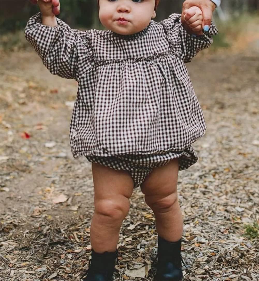 Douhoow Infant Baby Girl Plaid Romper Baby Sweatshirt Romper Ruffle Festival Clothes Fall Winter Outfits with Headband