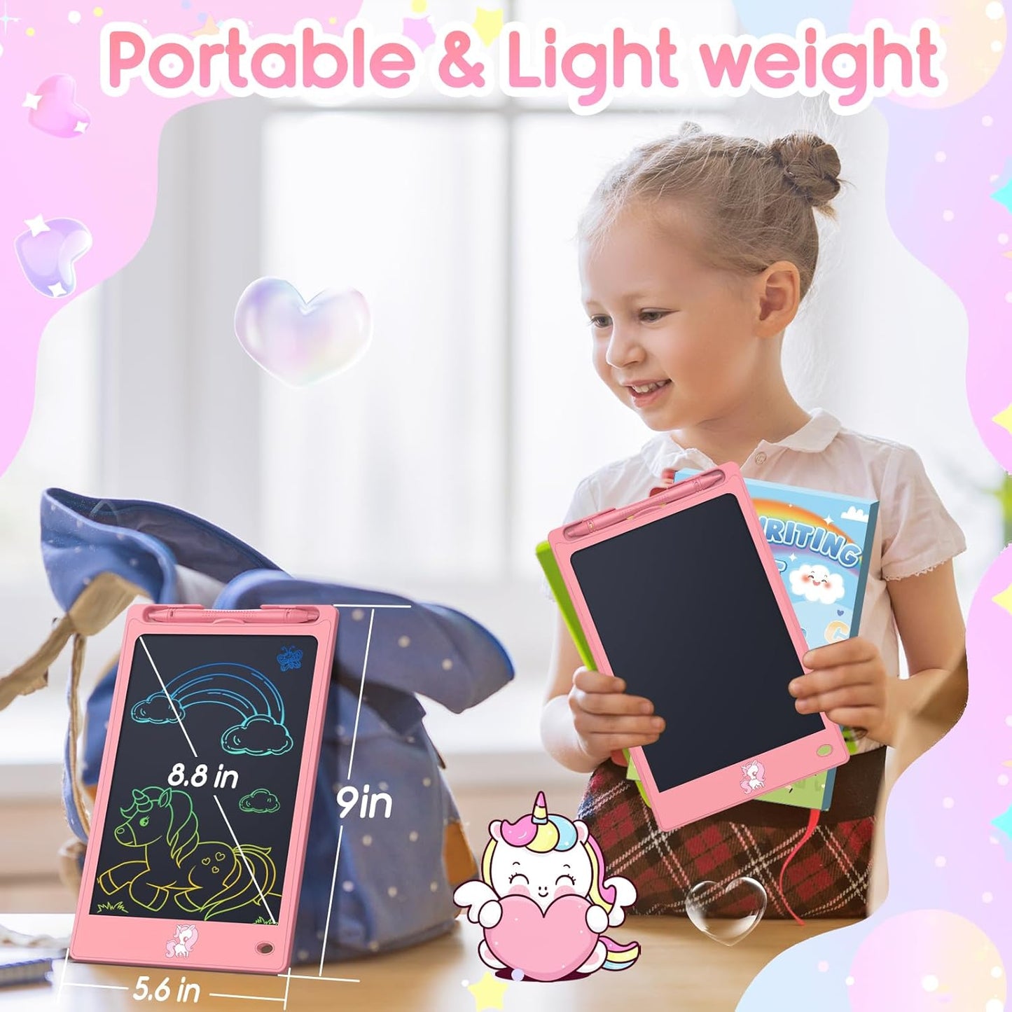 FLUESTON Toys LCD Writing Tablet Toddler,Toys for Boys Girls 3 4 5 6 7 8year,8.8 Inch 1pcs in 1 Pack Drawing Pad Toy Christmas Birthday Gifts for Kids,Drawing Tablet Doodle Board Cute Unicorn