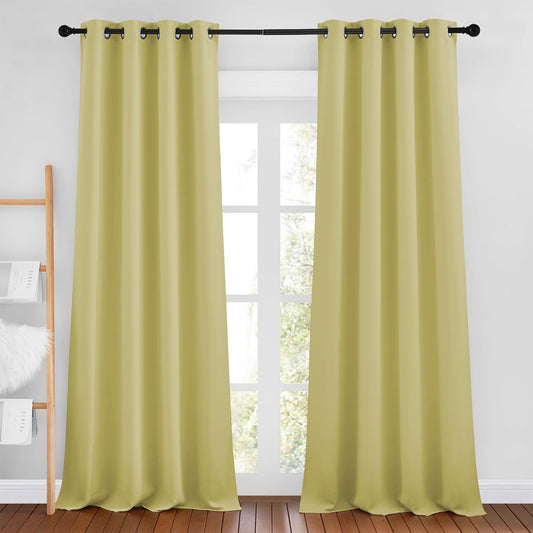 NICETOWN Paler Yellow Room Darkening Bedroom Curtains 96 inches Long, Grommet Thermal Insulated Room Darkening Window Treatments Sound Reducing for Living Room, W46 x L96, 2 Panels
