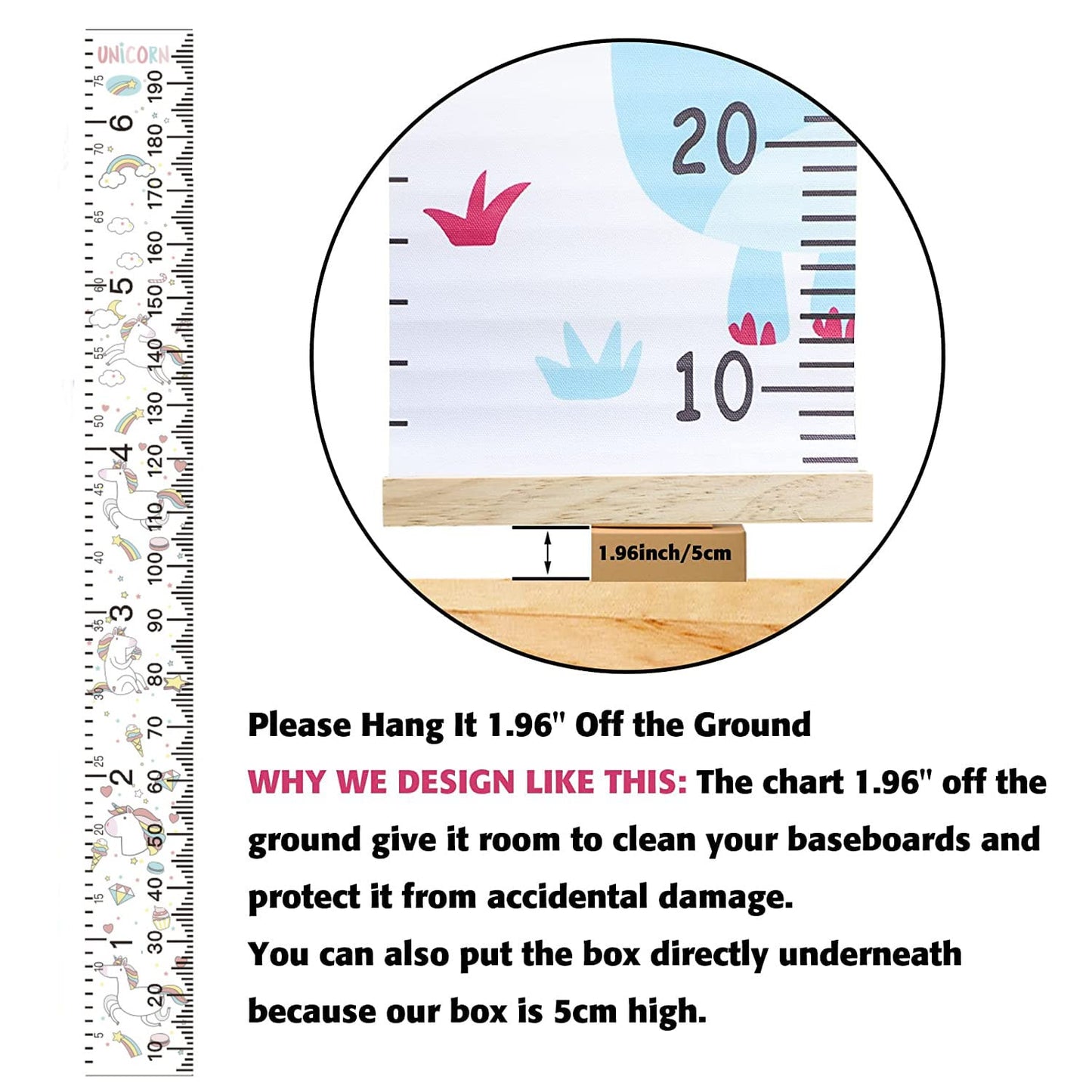 Growth Chart Wall Hanging, Portable Kids Wall Ruler Removable Height Measure Chart for Boys Girls Growth Ruler from Baby to Adult for Child's Room Decoration 79''7.9'' (Rainbow Unicorn)