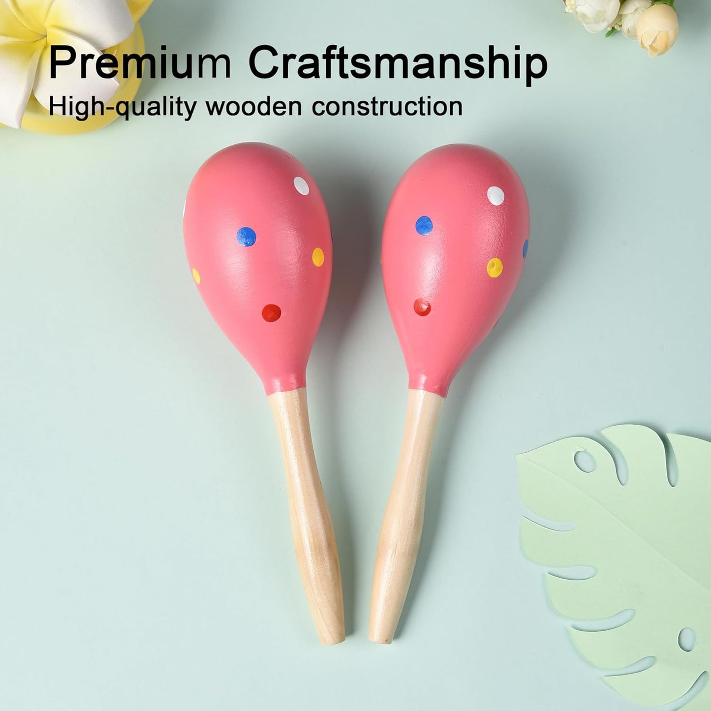 Maracas for Adults Kids Babies, Wooden Maracas Shaker Musical Instrument, Pink