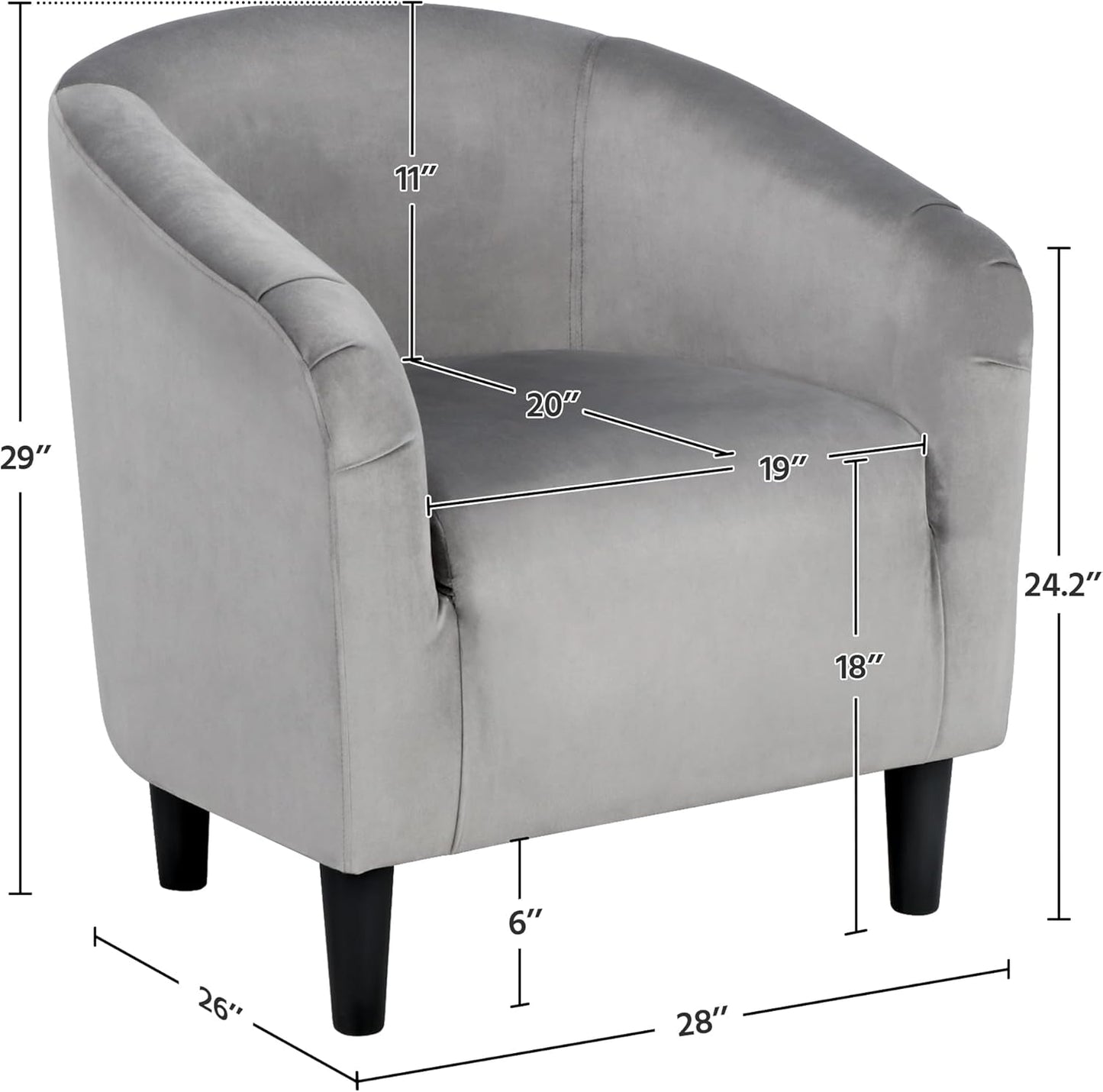Yaheetech Living Room Chair, Velvet Accent Upholstered Barrel Sitting Chair with Armrest and Low Back for Bedroom, Grey