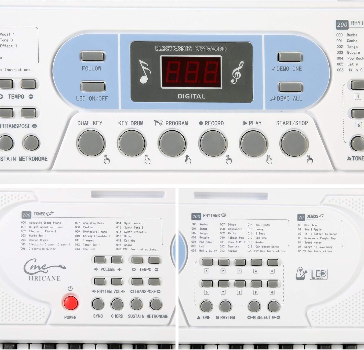 Hricane Keyboard Piano Lighted Keys for Beginner Adults Teens Kids, 61 Key Electronic Music Keyboard with Teaching Modes Powered by USB or Battery with LCD Display Microphone Headphone Jack