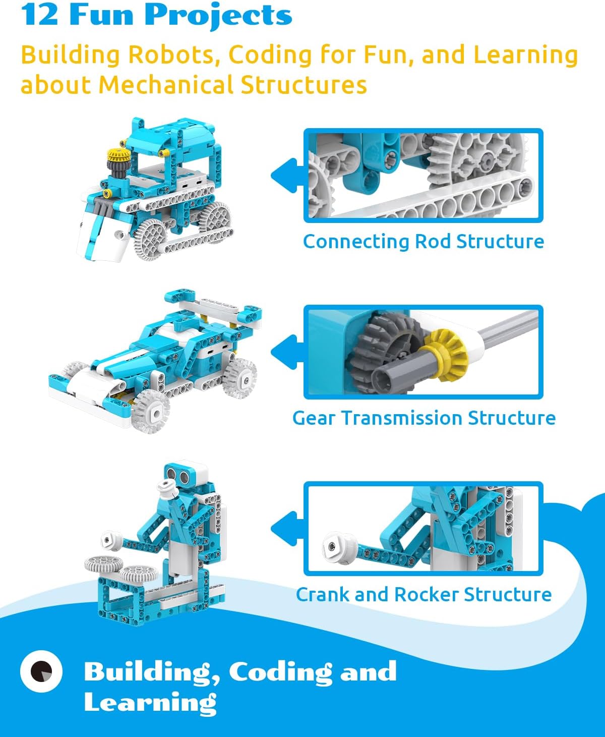 WhalesBot D3 Pro 12-in-1 STEM Wecode Pad Coding Robot Kit for Kids, 388-Piece Educational Building Set with Interactive Storytelling, Ideal Toy Gift for Boys & Girls Ages 6-8