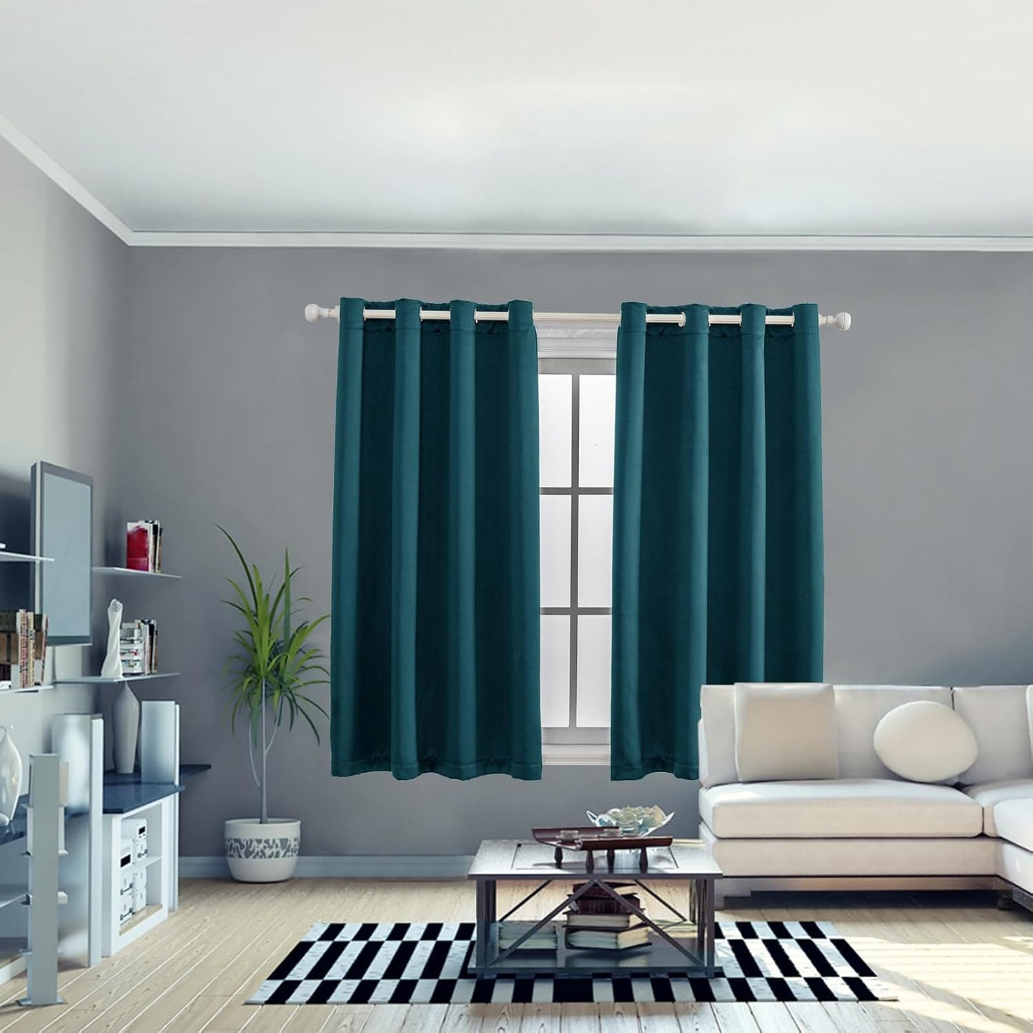 Anytime 100% Blackout Curtain Set, Thermal Insulated & Energy Efficiency Window Draperies for Guest Room, Full Shading Panels for Shift Worker and Light Sleepers（Greyish Blue, 2 Panels, 52W x 63L）